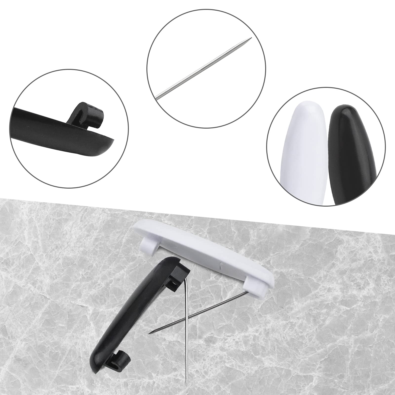 WANDIC Safety Pins 50pcs - Black & White Plastic Cover for Hijab, Scarf & Diaper Pins - Secure Locking for Adults