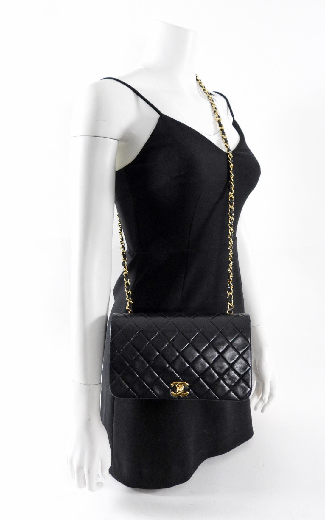 Vintage Chanel 1989 Black Lambskin Leather Classic Flap Bag with Gold Chain - Perfect for Evening Parties, Date Nights & Luxury Fashion Collectors