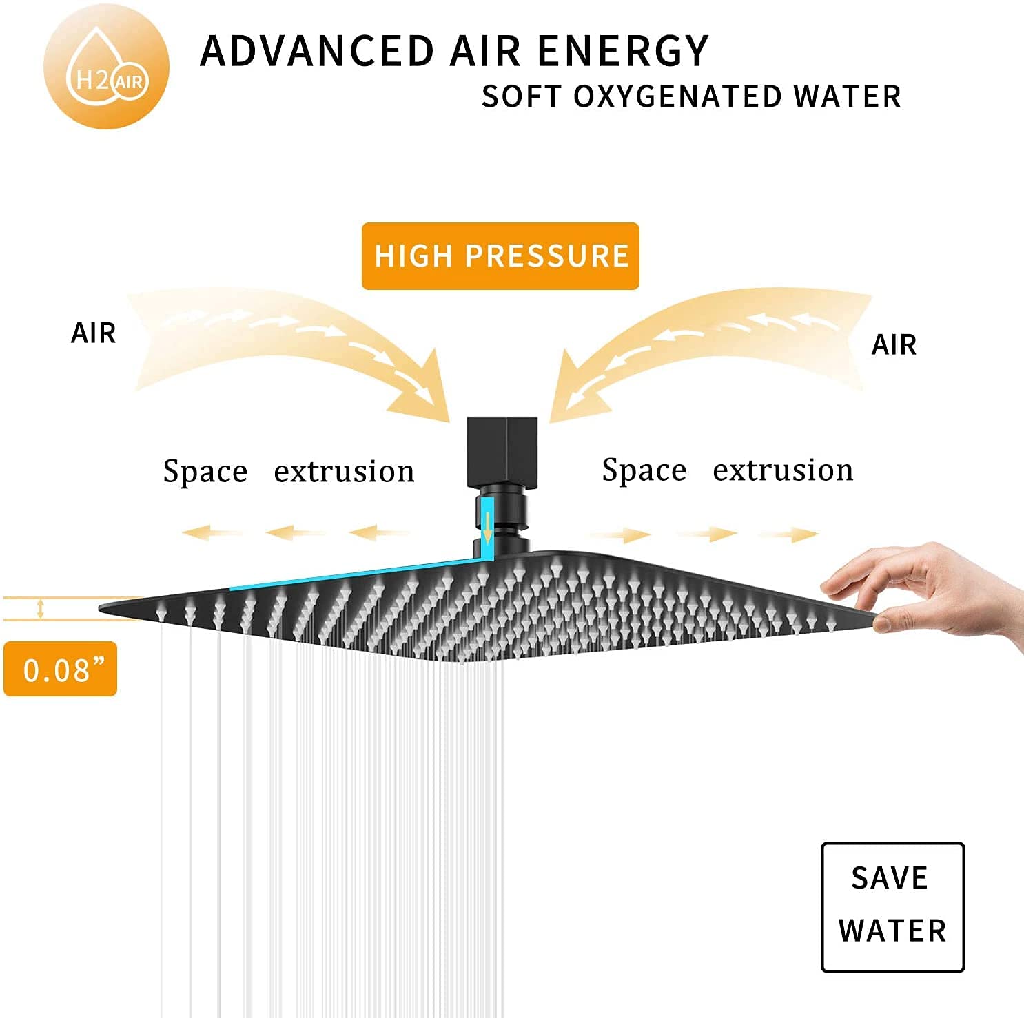 12 Inch Square Matte Black Rain Shower Head with 16 Inch Extension Arm - Large Stainless Steel Rainfall Showerhead for Full Body Coverage - Perfect for Modern Bathroom & Spa-Like Shower Experience