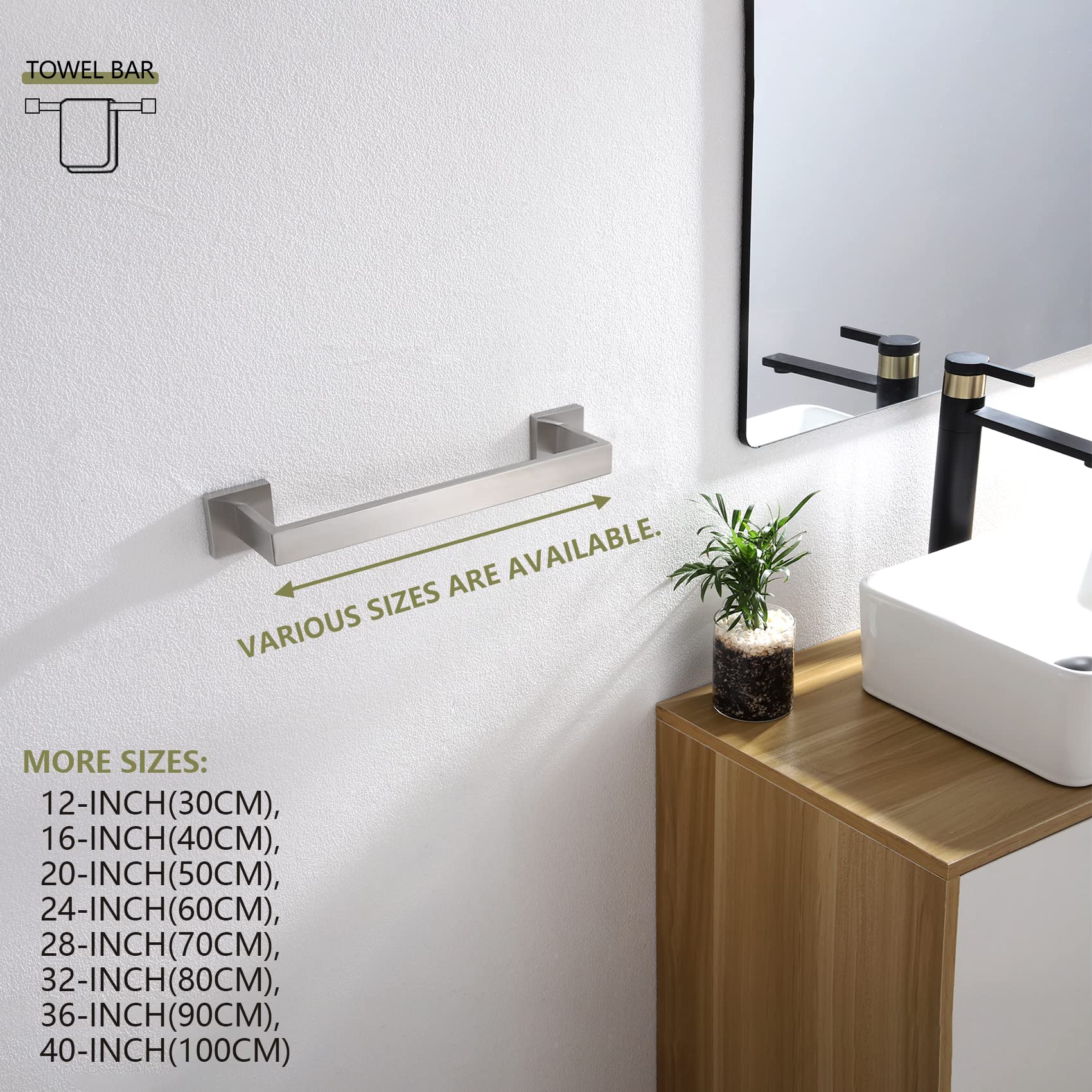 KOKOSIRI 12-Inch Single Towel Bar - Stainless Steel Bathroom Towel Holder with Square Robe Hook - Wall Mounted 304 Brushed Steel for Bathroom, Kitchen & Laundry Room Organization