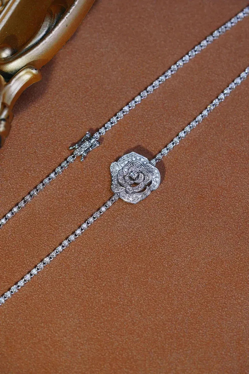 18K White Gold Luxury Camellia Diamond Necklace for Women - 2.85 Carat Natural Diamond Bridal Jewelry - Perfect for Weddings, Anniversaries & Special Occasions