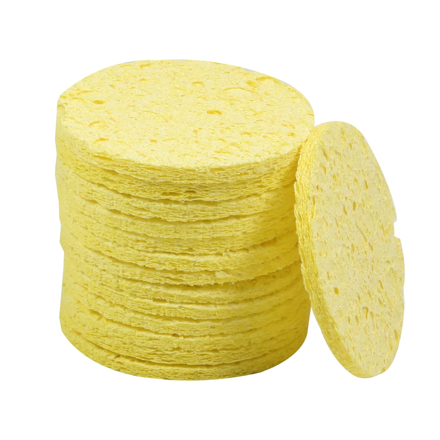 Premium Thick Soldering Sponge 55x55x11mm - 20-Pack Round Yellow Sponges for Soldering Iron Tip Cleaning | Ideal for Electronics Repair, DIY Projects & Jewelry Making
