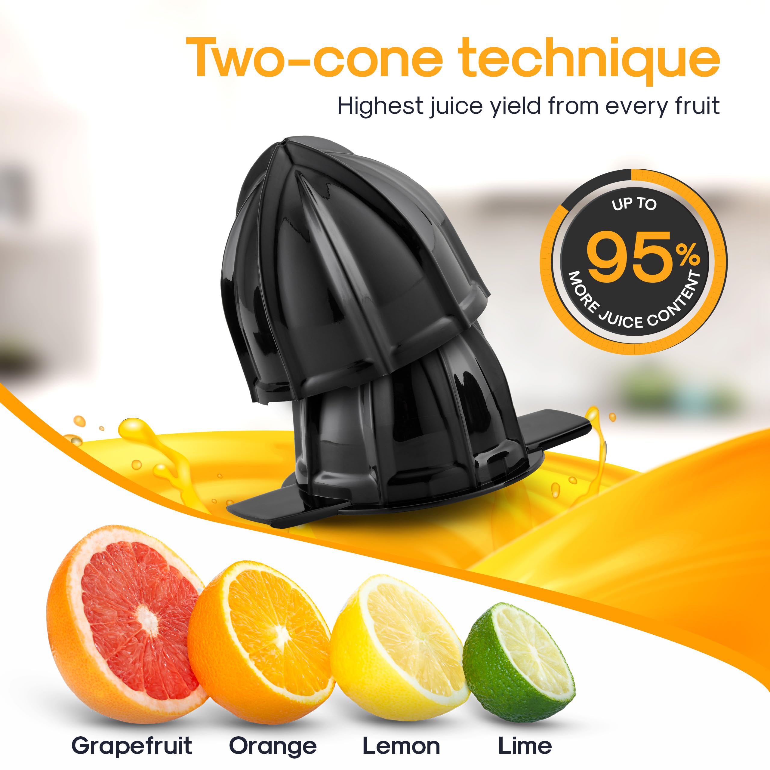 Electric Citrus Juicer 40W - High Yield Automatic Press Extractor for Lemon, Lime, Orange & Fresh Fruits | Includes 2 Cones | Perfect for Home Bars, Breakfast & Healthy Juicing | Exprimidor de Naranjas Eléctrico