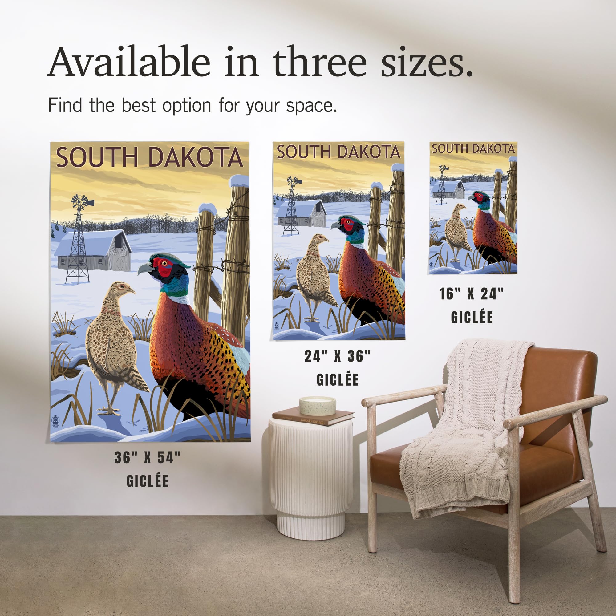 Lantern Press 16x24 Inch Giclee Art Print - South Dakota Pheasants Wall Decor for Living Room, Bedroom & Office | Premium Wildlife Home Decor