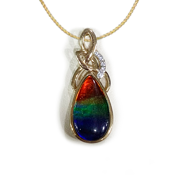 14K Gold Plated Ammolite Pendant Necklace - Natural Iridescent Gemstone Jewelry for Women, Gift for Her | Perfect for Parties, Weddings & Special Occasions