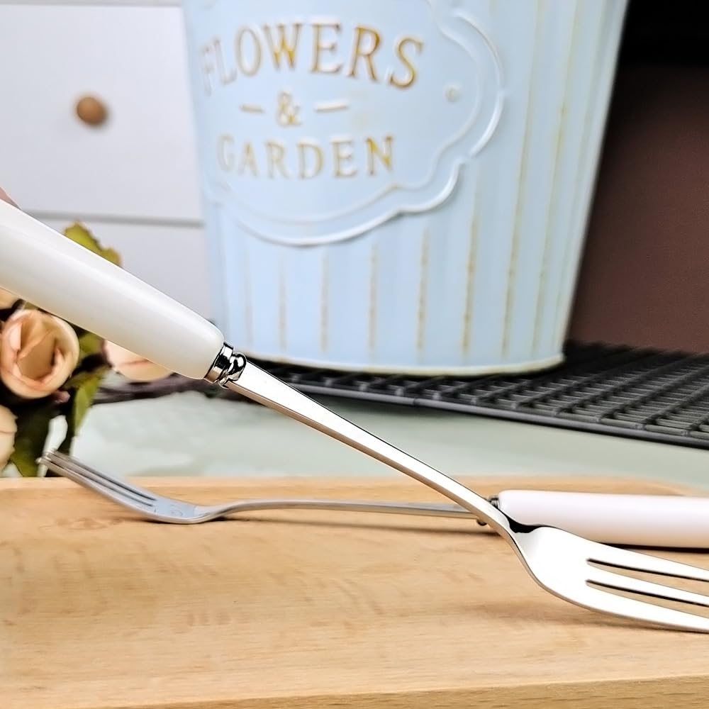 Premium 18/10 Stainless Steel Dessert Forks with Elegant White Ceramic Handle - 6 Inch SUS304 3-Tine Fruit & Cake Forks (Set of 2) - Perfect for Afternoon Tea, Wedding Receptions, and Fine Dining