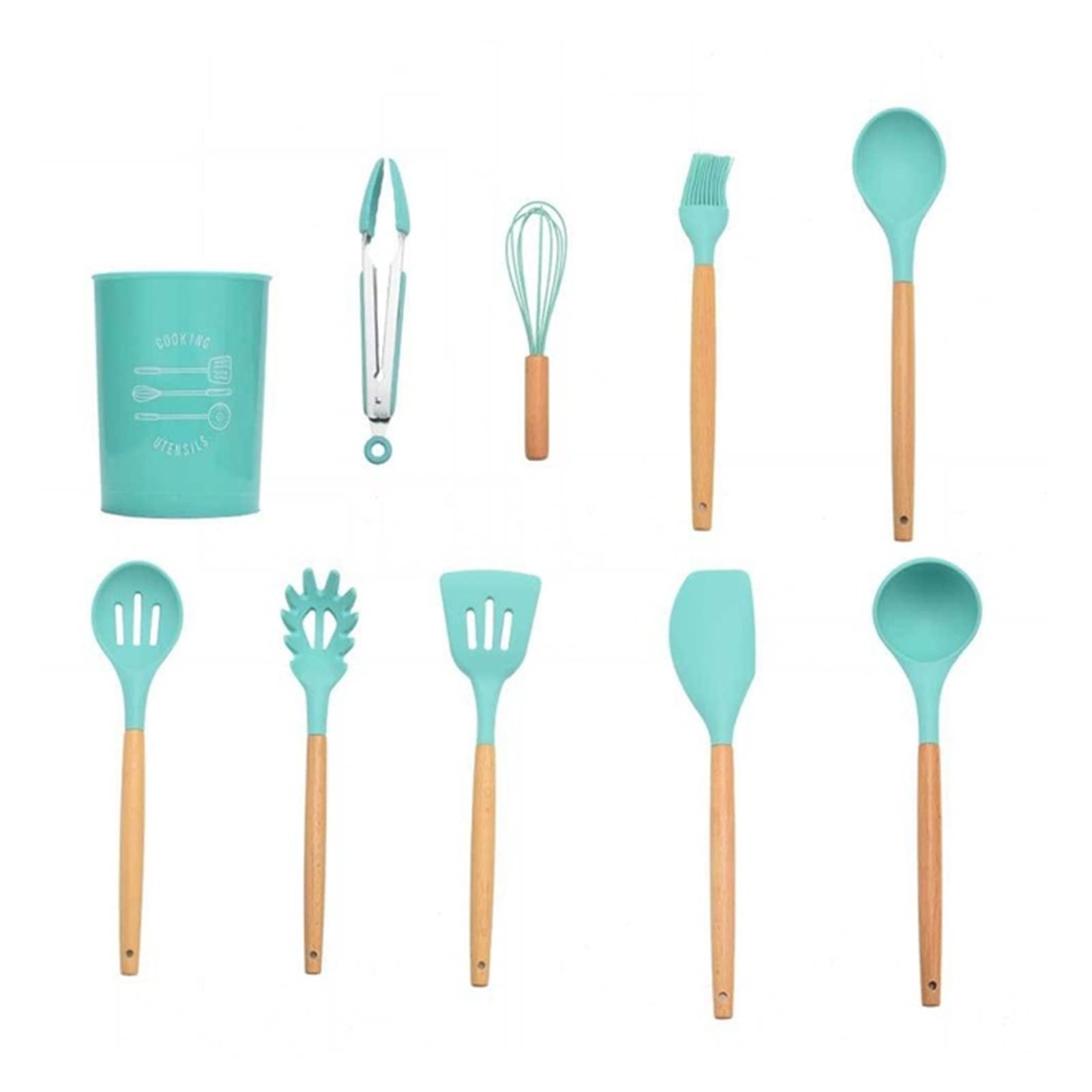Premium 9 or 12-Piece Pink Silicone Kitchen Utensil Set with Storage Box - Spatula, Turner, Tongs & Soup Spoon - Non-Slip Heat Resistant Cooking Tools (Mint Green) - Perfect for Baking, Grilling & Everyday Cooking