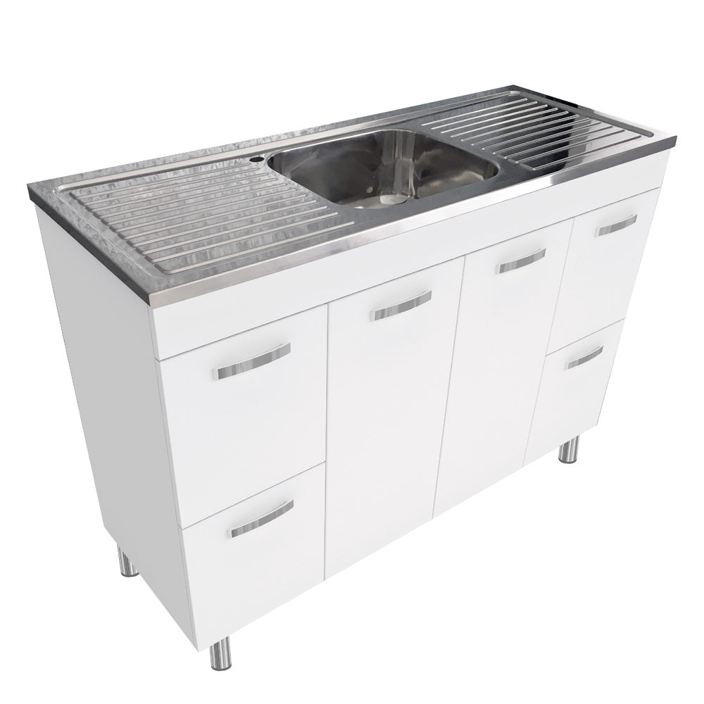 Fienza CIT120NLW Citi 1200mm White Ceramic Bathroom Sink with Vanity on Legs - Perfect for Modern Bathroom Renovation and Small Space Design