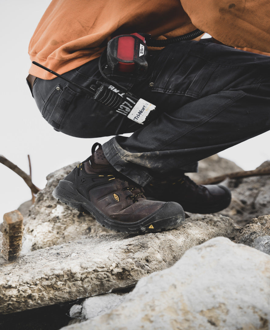 Men's Dover 6 Waterproof Work Boots with Carbon Toe - Dark Earth/Black | Slip Resistant Safety Shoes for Construction, Hiking & Outdoor Work