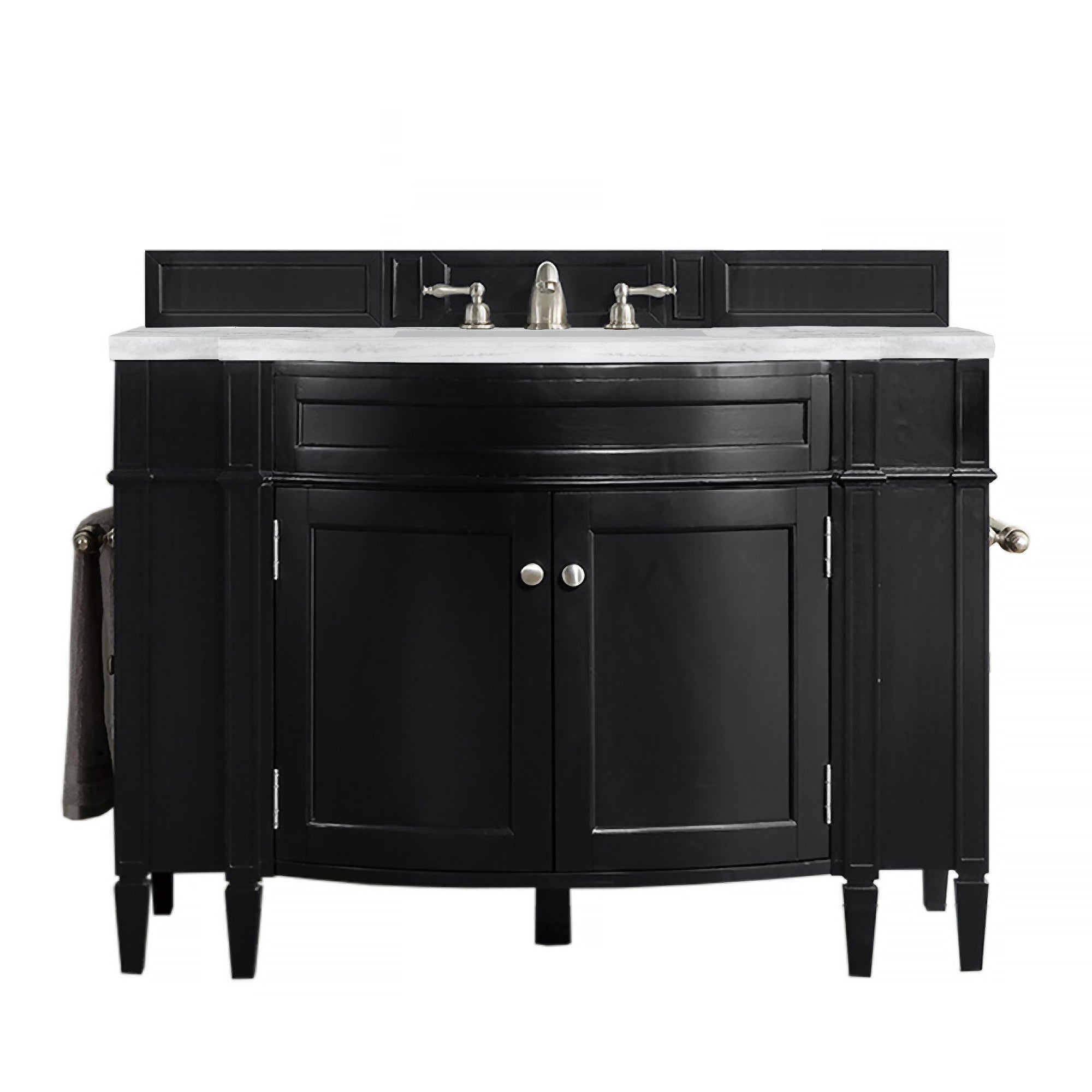 Brittany 46 Inch Single Bathroom Vanity with Black Onyx Base & 3CM Arctic Fall Solid Surface Top - Perfect for Modern Master Bathrooms & Powder Rooms