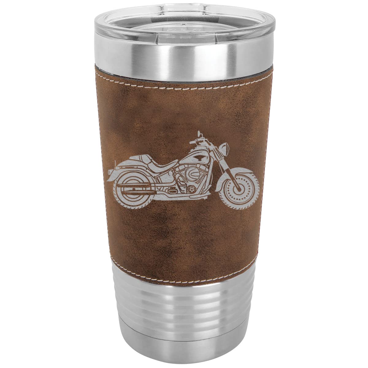 LaserGram 20oz Vacuum Insulated Stainless Steel Tumbler Mug with Faux Leather Wrap & Rustic Design - Perfect for Motorcycle Rides, Camping, Office and Outdoor Adventures