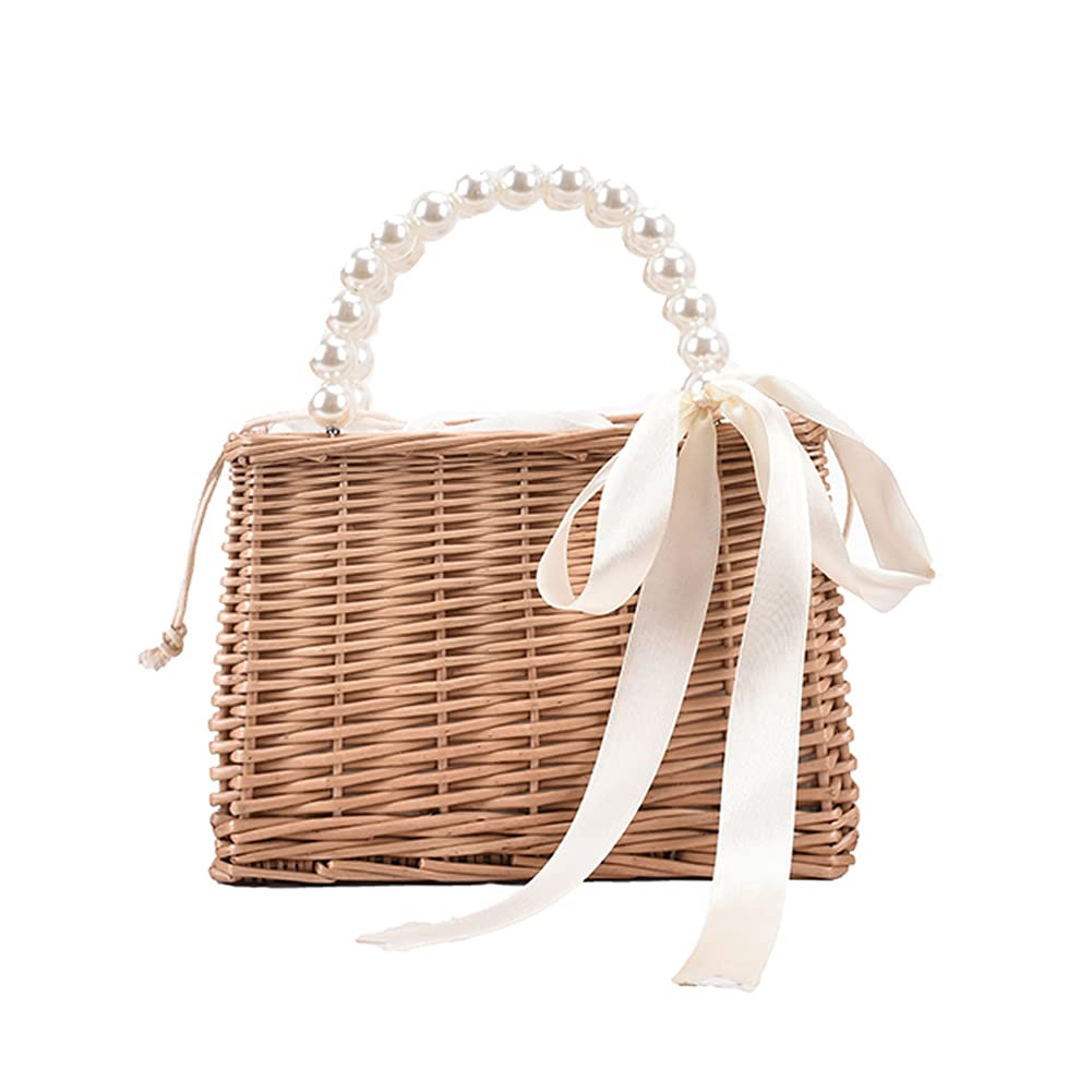 Vintage Straw Rectangular Wicker Basket Bag - Women's Rattan Woven Tote Handbag for Beach, Picnic, Shopping & Summer Outfits