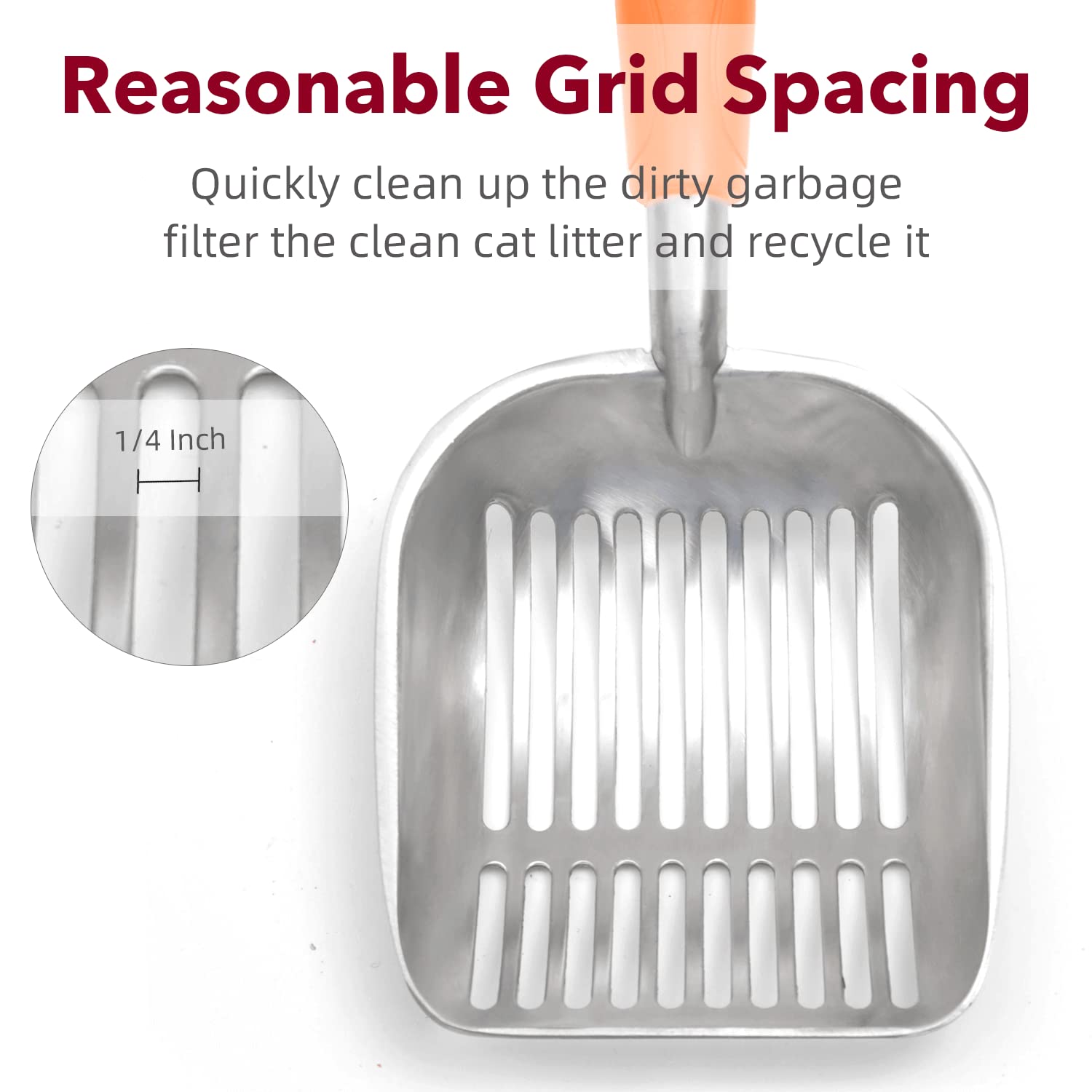 Premium Metal Cat Litter Scoop - Heavy Duty Aluminum Alloy Sifter with Long Handle for Easy Cleaning | Durable Kitty Pooper Scooper for Litter Box | Perfect for Multi-Cat Homes & Large Litter Boxes
