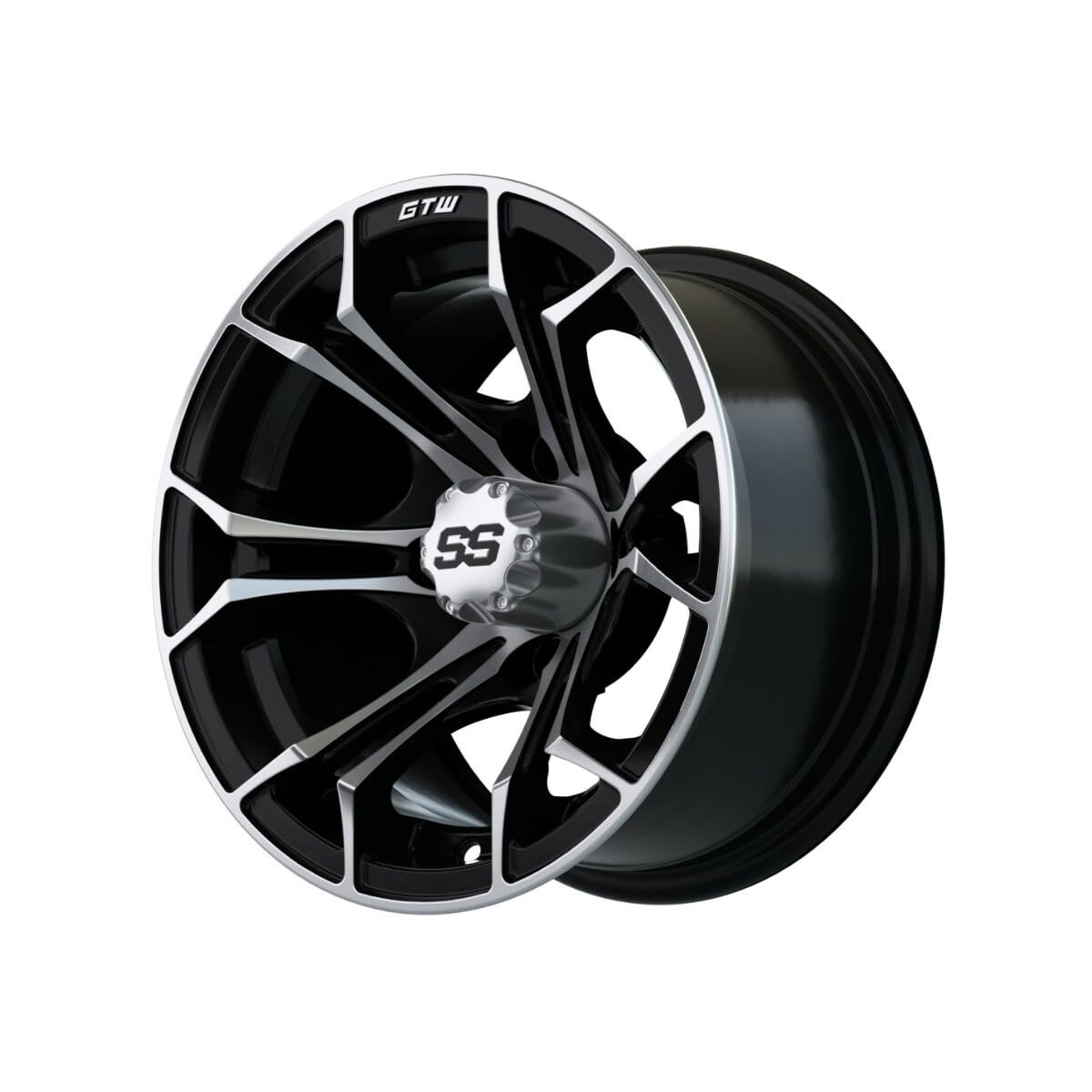 GTW 12 Inch Golf Cart Wheels and Tires Combo Set of 4 - Machined Black Spyder Wheels with 205/30-12 (17
