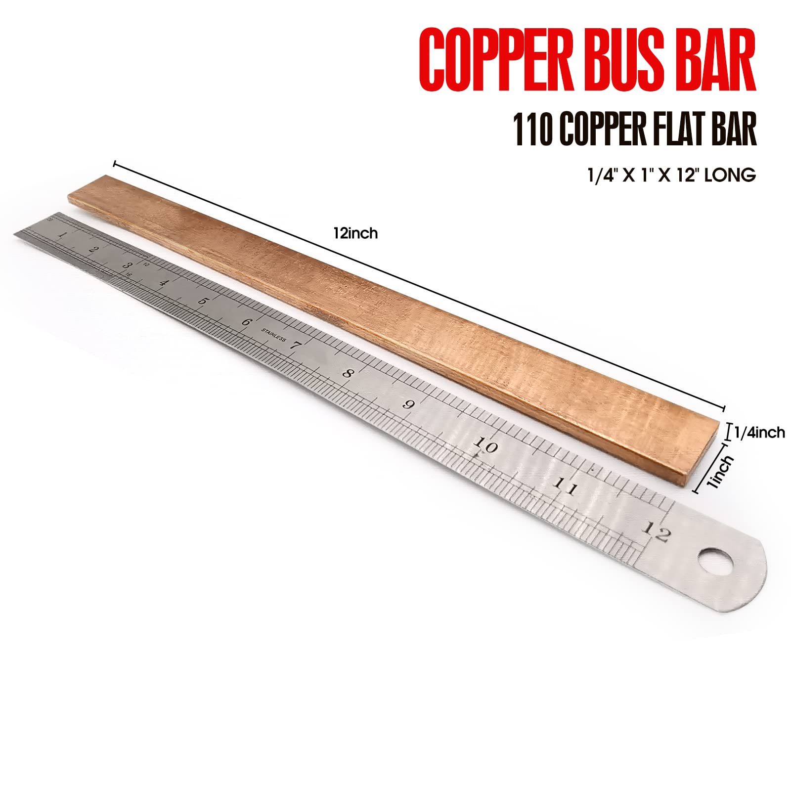High-Conductivity 110 Copper Bus Bar - 1/4
