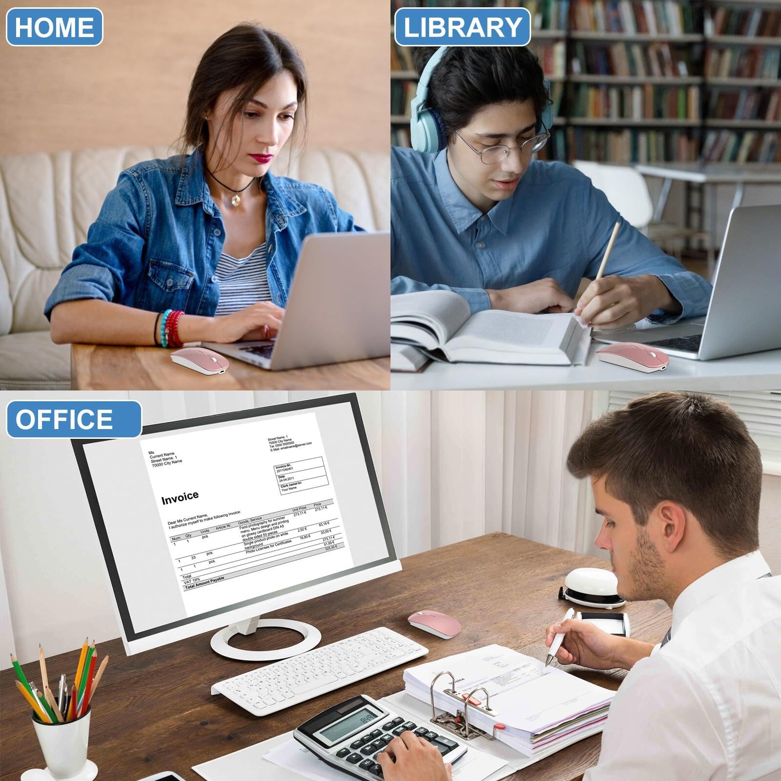 Undetectable Bluetooth Wireless Mouse Jiggler - Rechargeable Silent Mouse with Built-in Mover for MacBook, iPad, PC | Slim Design for Office, Remote Work & Online Meetings (Black)