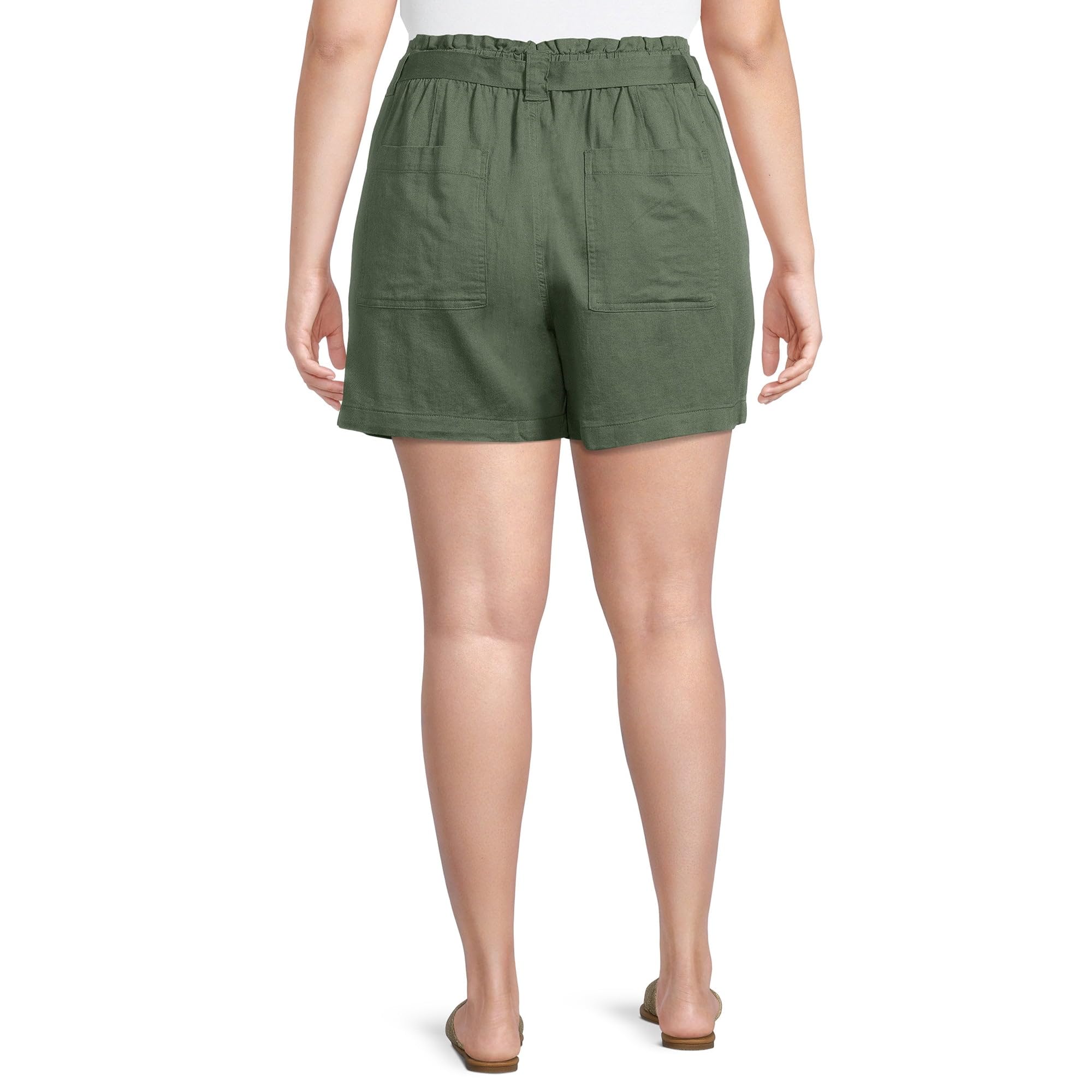 Terra & Sky Women's Plus Size Green Paperbag Waist Belted Shorts - Comfortable & Stylish for Summer Outfits, Casual Wear & Travel