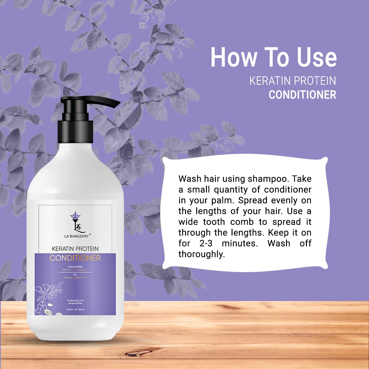LA'BANGERRY Keratin Protein Conditioner for Split Ends & Damage Repair - Long Lasting Shine Treatment for Dry, Frizzy Hair with Almond Oil & Eucalyptus Oil - 250ml | Hydrating Hair Care for Smooth, Healthy Locks at Home or Salon