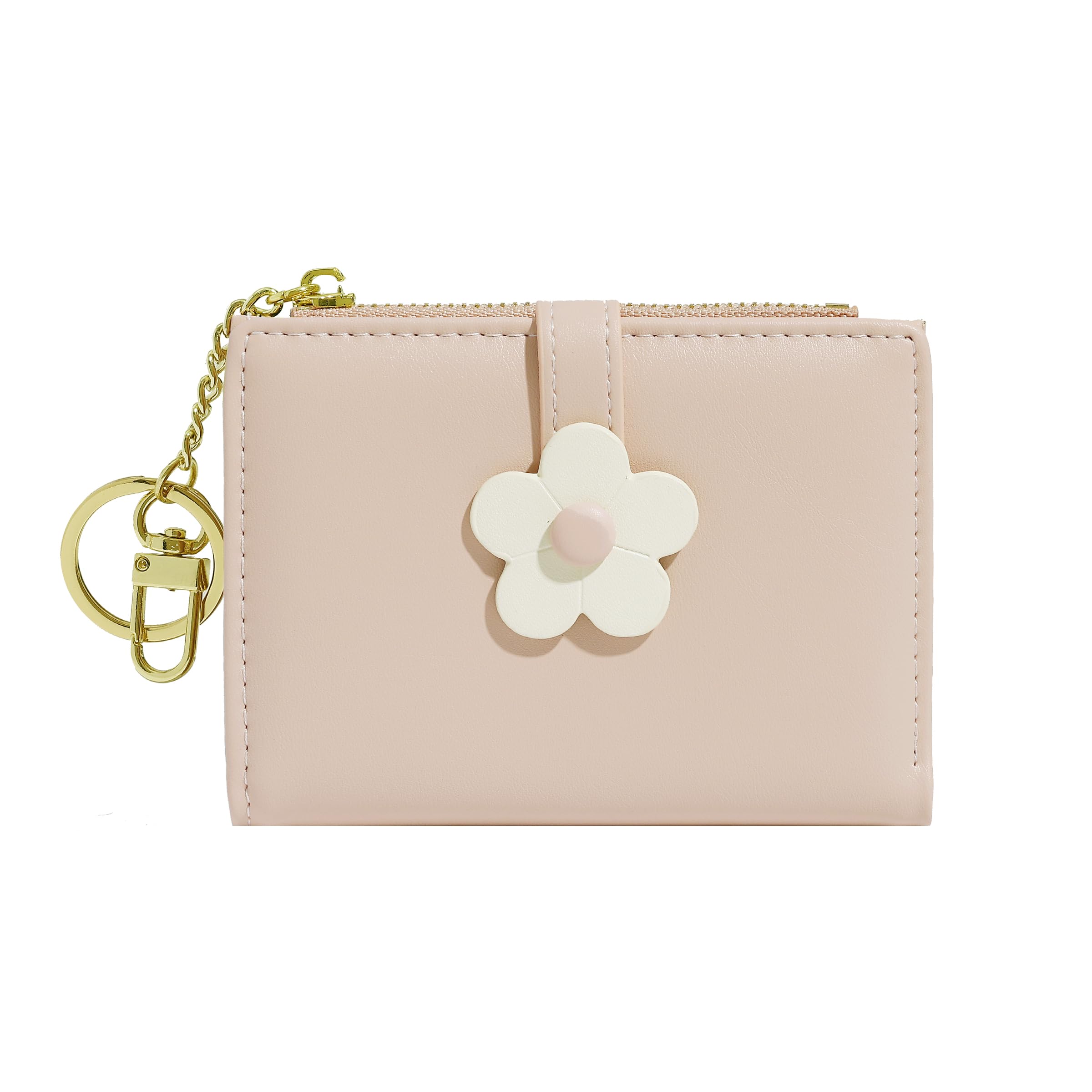 Sunwel Fashion Small Zipper Wallet for Women - Cute 3D Flower Coin Purse with ID Window & Keyring | Compact Card Holder for Everyday Use, Travel & Gift