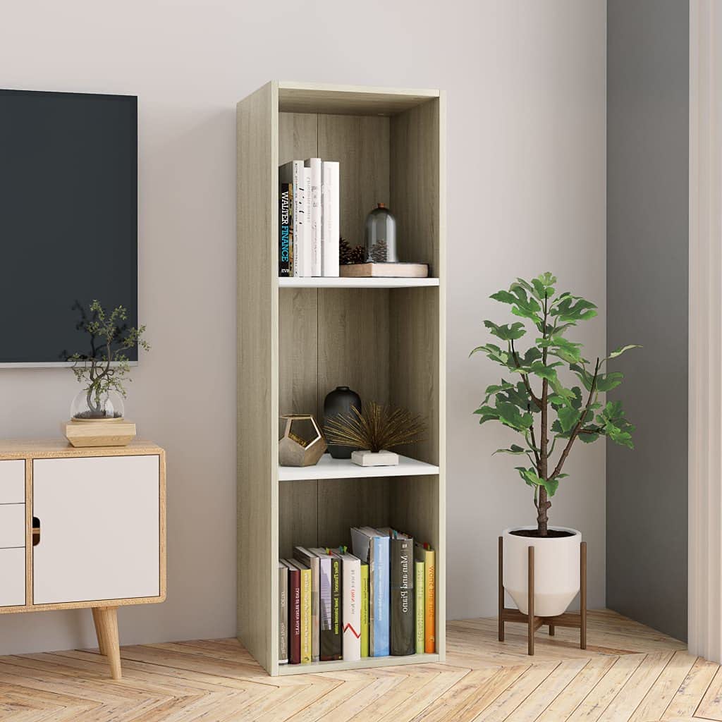 Aisifx White and Sonoma Oak Book Cabinet TV Stand 14.2