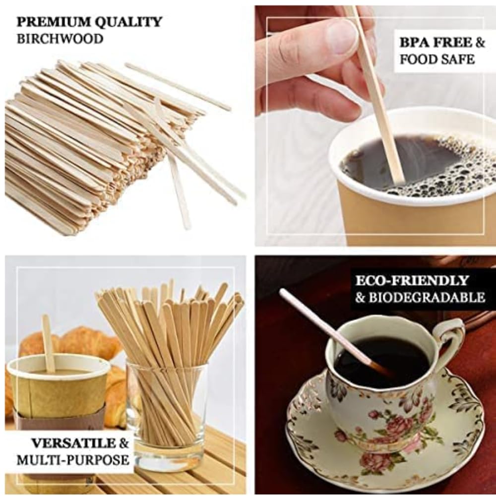 Eco-Friendly Wooden Coffee Stirrers - 450 Pcs Disposable Stir Sticks for Hot Beverages (110mm) | Perfect for Coffee Shops, Offices, and Home Use
