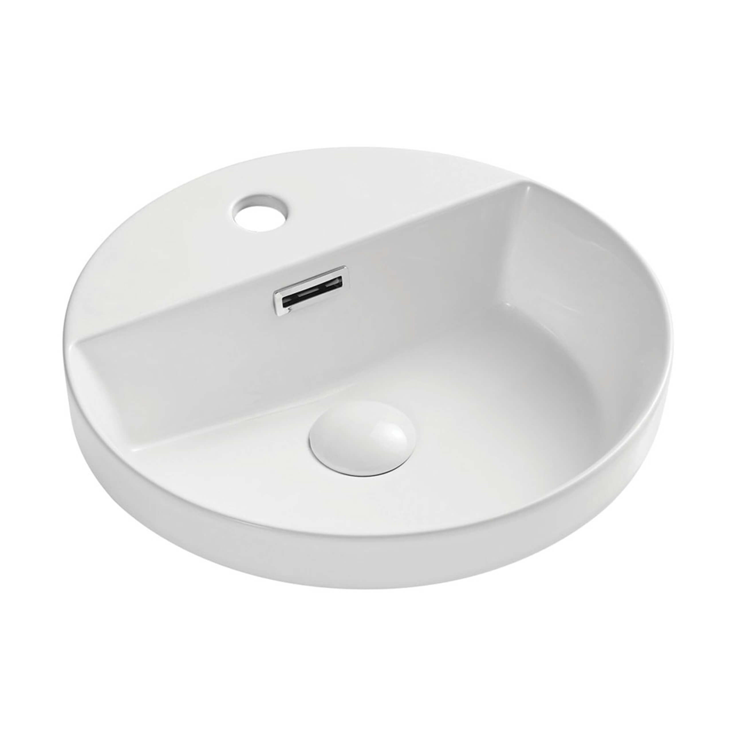 Fienza Reba Semi Inset Bathroom Sink 390x390x50mm Gloss White Porcelain with Single Tap Hole - Perfect for Modern Vanities and Small Space Bathrooms
