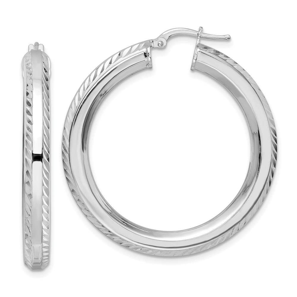Sterling Silver Rhodium-Plated 5x38mm Shiny-Cut Octagon Tube Hoop Earrings for Women - Elegant Dangle Earrings for Party, Wedding & Everyday Wear