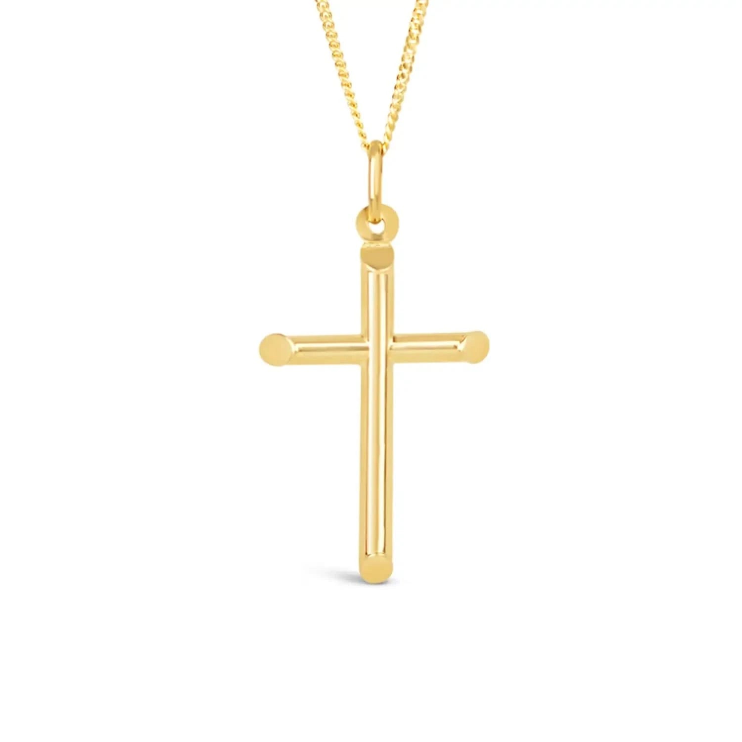 Solid Gold Cross Necklace for Men - Religious Jewelry Gift for Baptism, Wedding & Everyday Wear