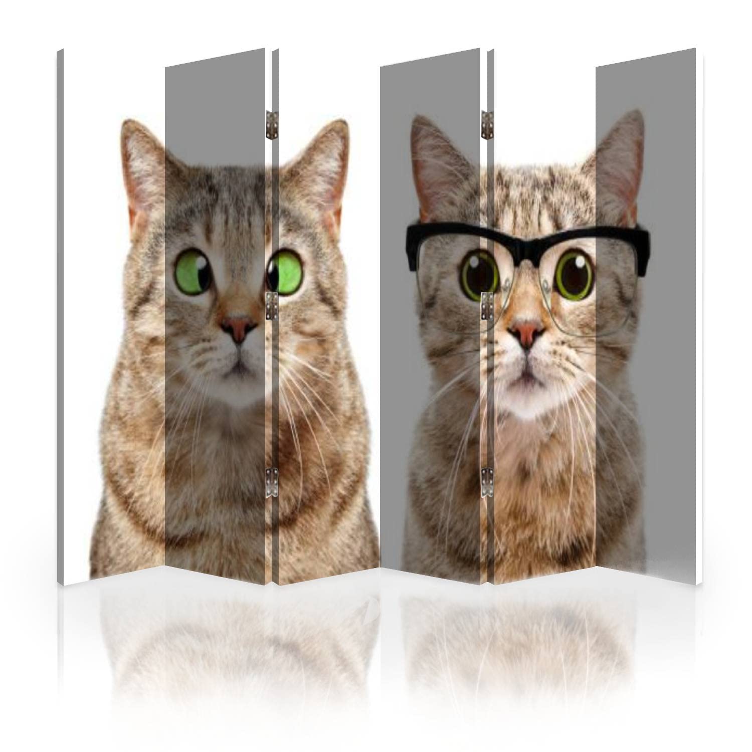 6-Panel Canvas Room Divider Screen with Cute Cat Portrait - Foldable Privacy Partition Wall Separator for Bedroom, Office & Studio | Home Decor & Space Divider