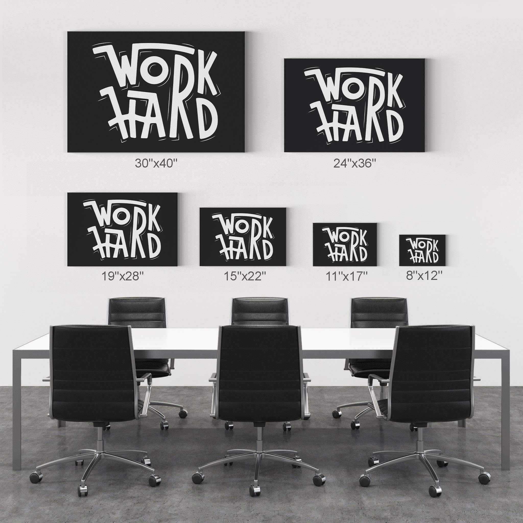 Work Hard Motivational Canvas Wall Art - Black & White Inspirational Quote Print for Office Decor, Entrepreneur Gift (30x40 Inch) | Ready to Hang Modern Home & Workplace Wall Decor
