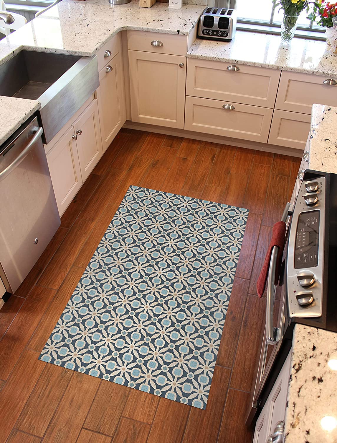 Bungalow Flooring Dwight FlorArt Kitchen Mat 3' x 5' - Non-Slip, Water & Stain Resistant, Machine Washable - Made in USA - Perfect for Kitchens, Entryways & High-Traffic Areas