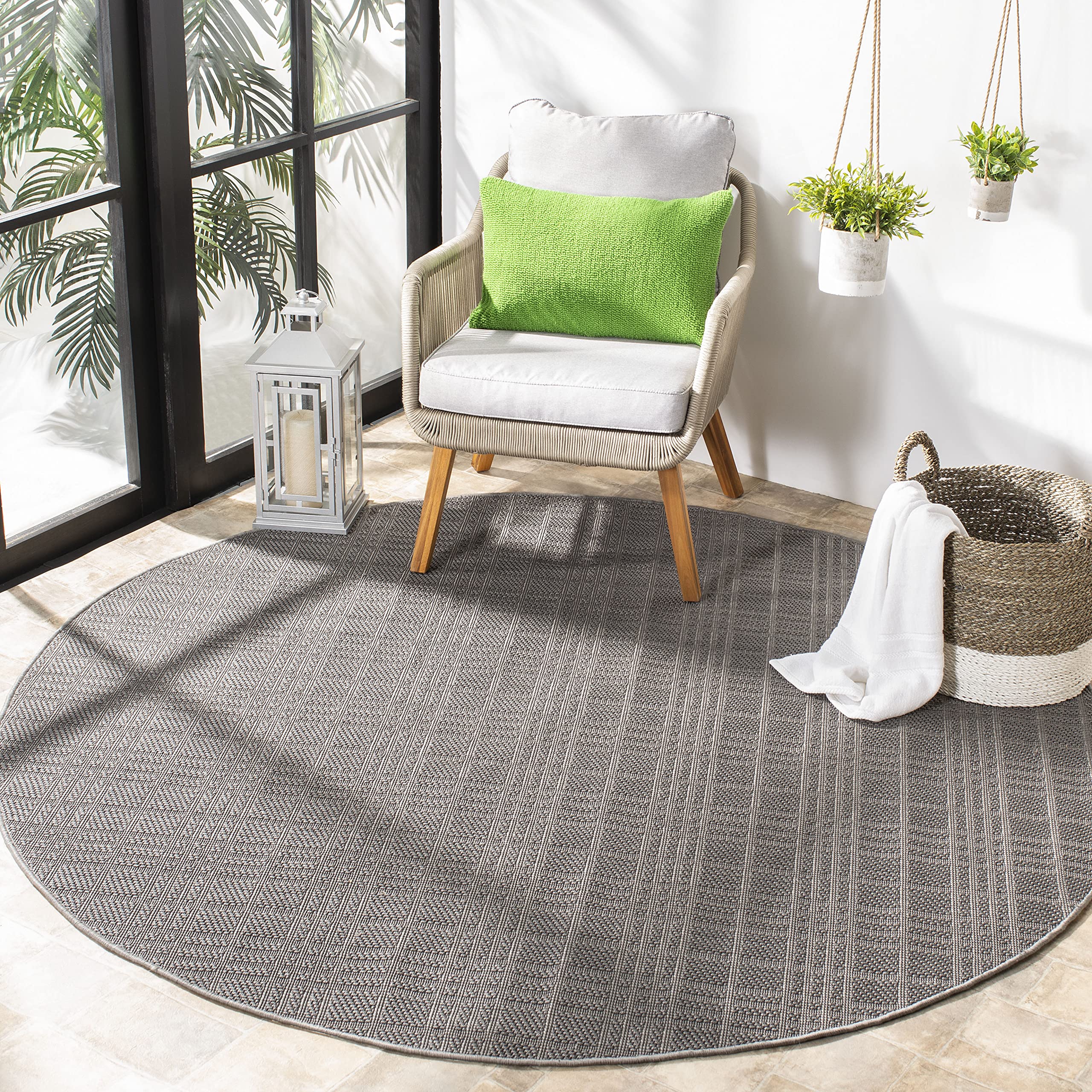 SAFAVIEH Bermuda Collection 8' Round Grey Area Rug - Non-Shedding, Machine Washable Indoor/Outdoor Rug - Perfect for Living Room, Bedroom, Patio, Backyard & Mudroom (BMU802F)