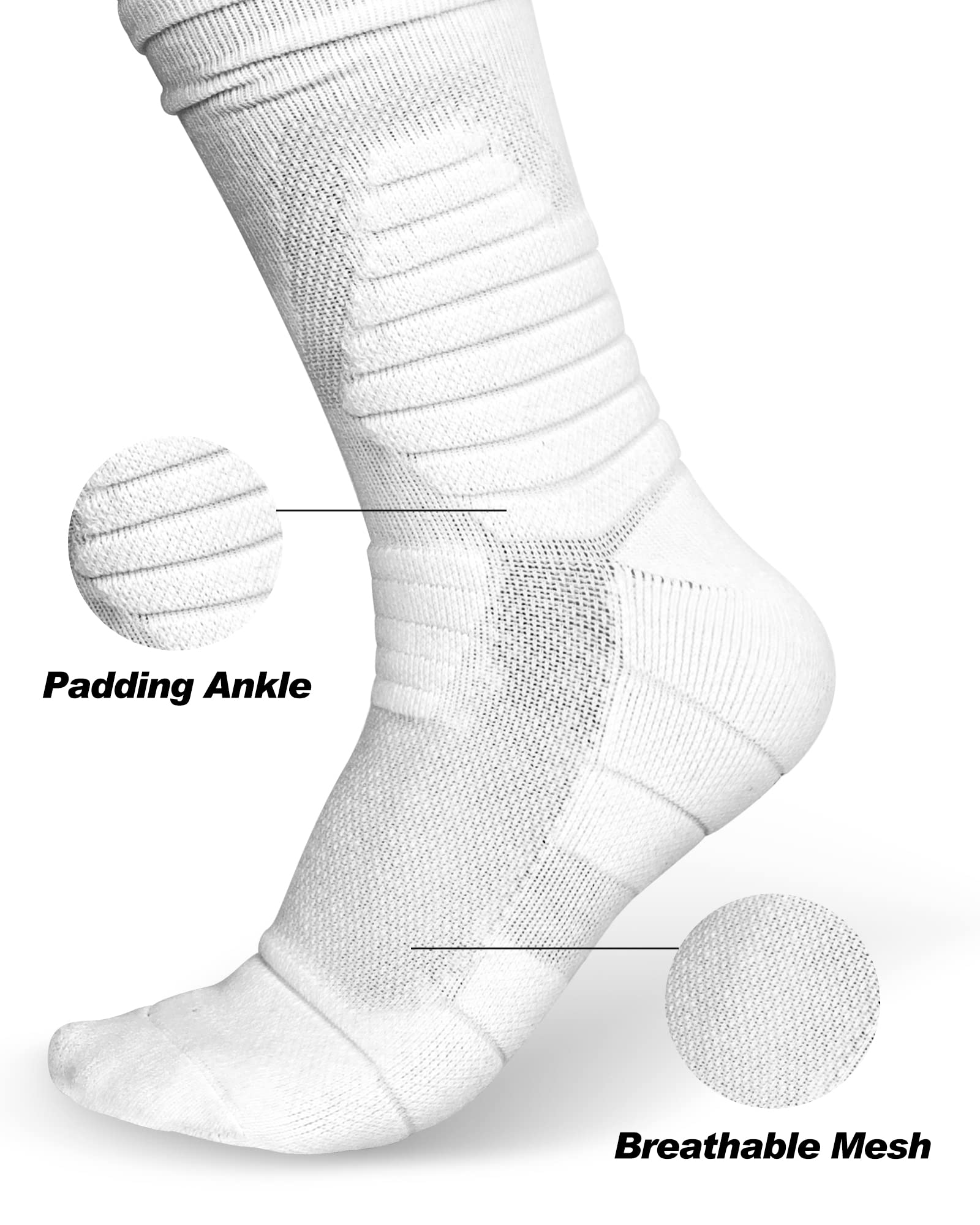 Finerview Scrunch Football Socks 2 Pairs - Extra Long Padded Athletic Socks for Men & Women - Breathable Cushioned Sports Socks for Soccer, Running & Workout - Perfect for Training & Game Day
