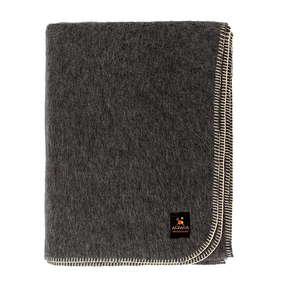 Premium Alpaca Wool Blanket - Heavyweight, Ultra Soft, Queen Size - Dark Gray Solid Color - Perfect for Camping, Hiking, Home & Office Use