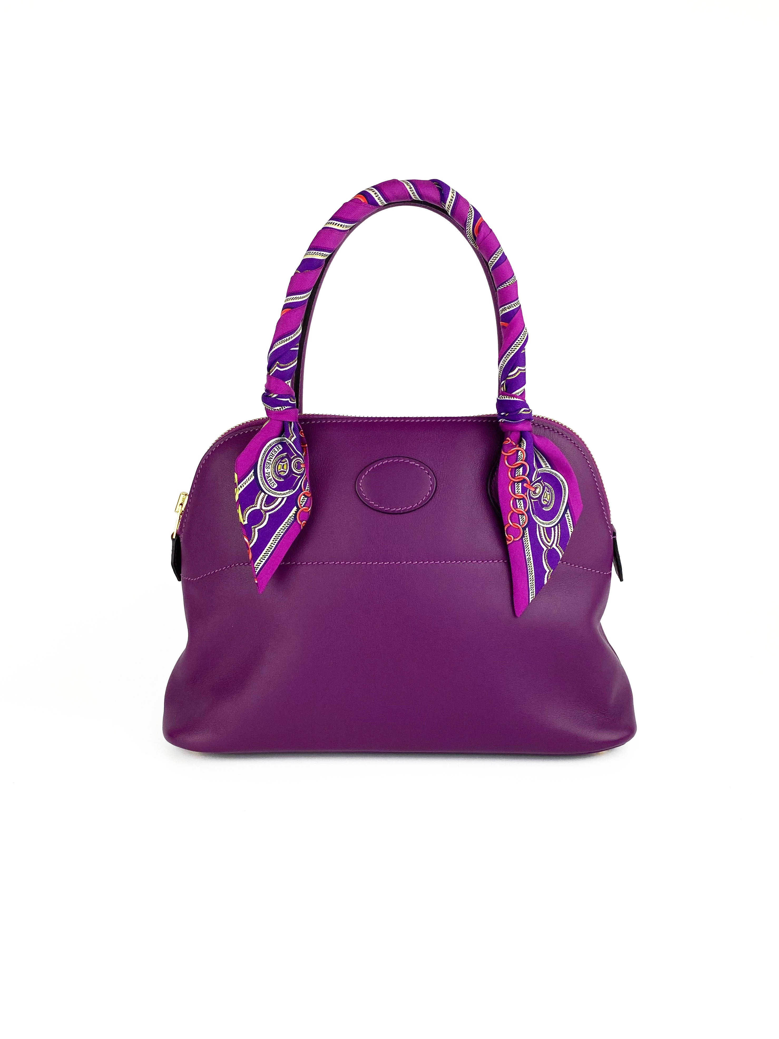 Authentic Hermes Purple Bolide 27 Handbag - Luxury Leather Shoulder Bag for Women | Perfect for Work, Travel & Special Occasions