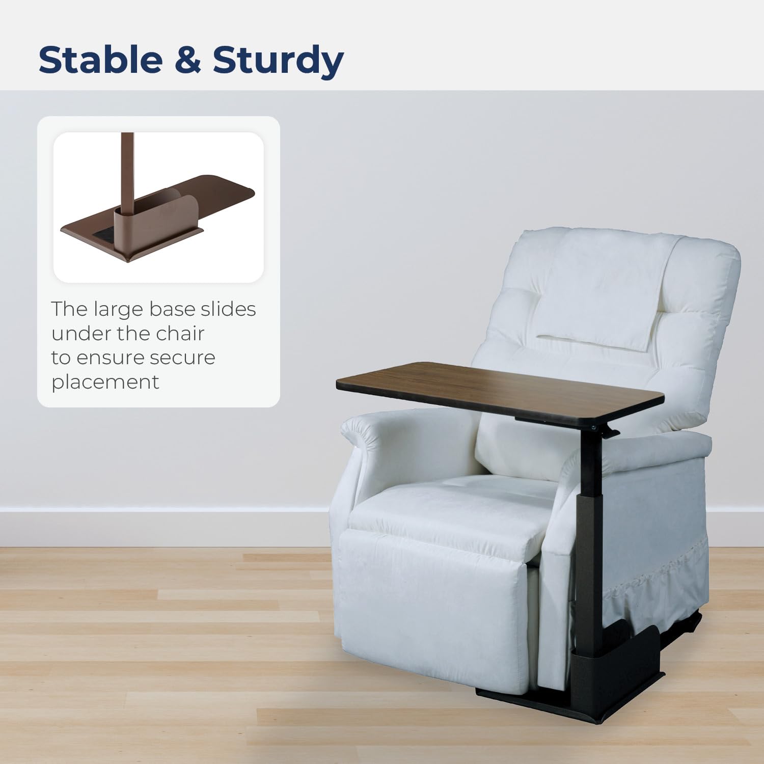 Drive Medical 13085LN Left Side Seat Lift Chair Overbed Table, Walnut Finish - Adjustable Height for Seniors & Patients - Perfect for Bedside, Living Room & Nursing Homes