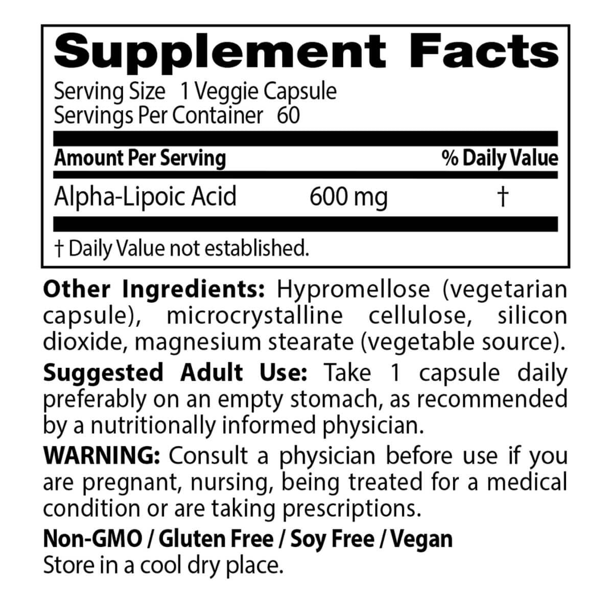 Doctor's Best Alpha Lipoic Acid 600mg - 60 Vegan Capsules for Antioxidant Support & Blood Sugar Balance - Perfect for Daily Wellness & Energy Boost