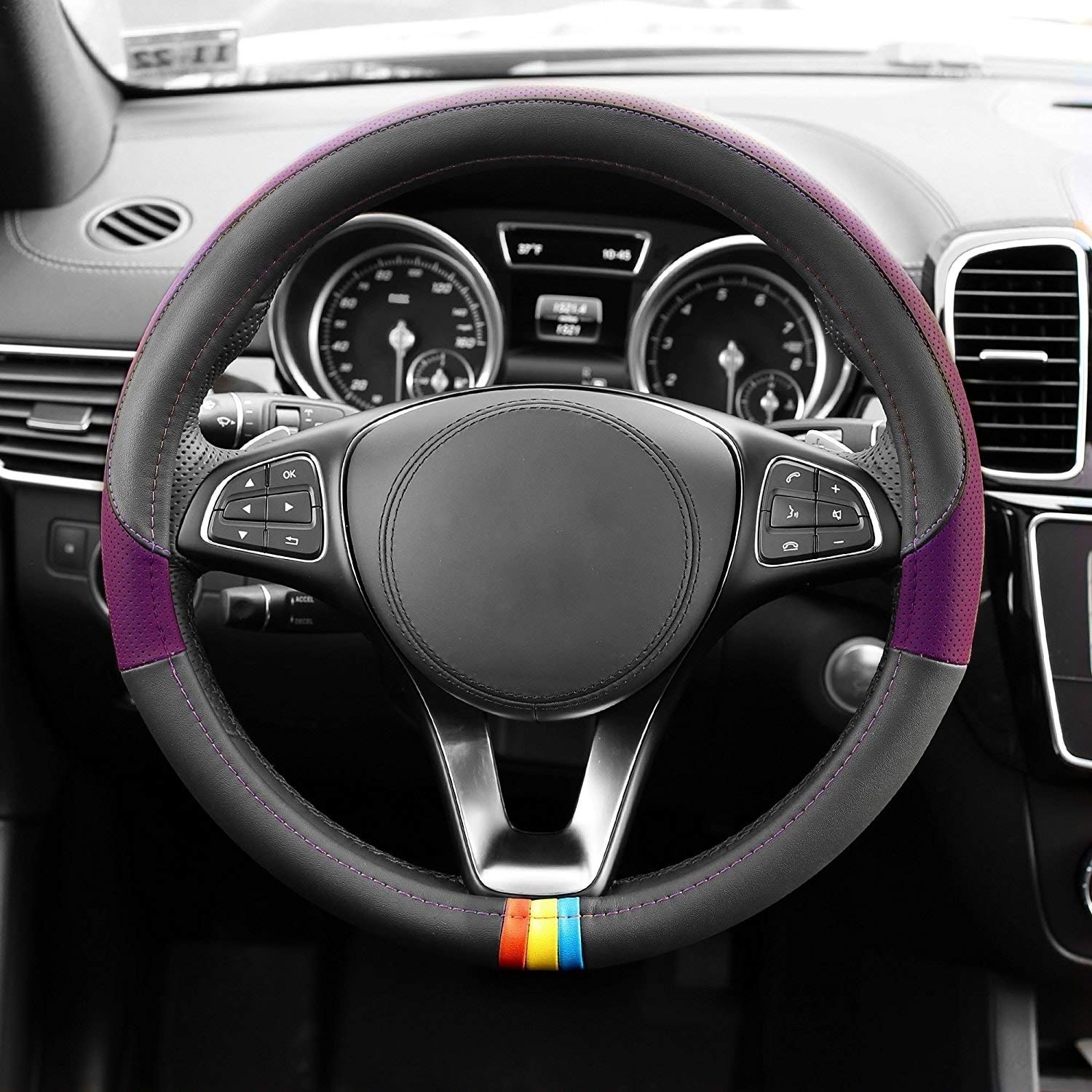 FH Group Full Spectrum Microfiber Leather Steering Wheel Cover - Universal Fit for Cars & SUVs, Non-Slip Grip, Purple - Perfect for Road Trips & Daily Commute