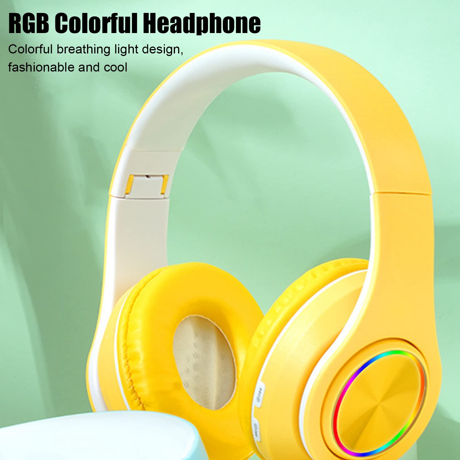 Wireless Gaming Headset with Noise Cancelling Mic, Foldable RGB LED Over-Ear Headphones for PC/PS4/Xbox/Mobile - Comfortable for Kids, Teens & Adults (Yellow) - Perfect for Gaming, Streaming & Online Classes