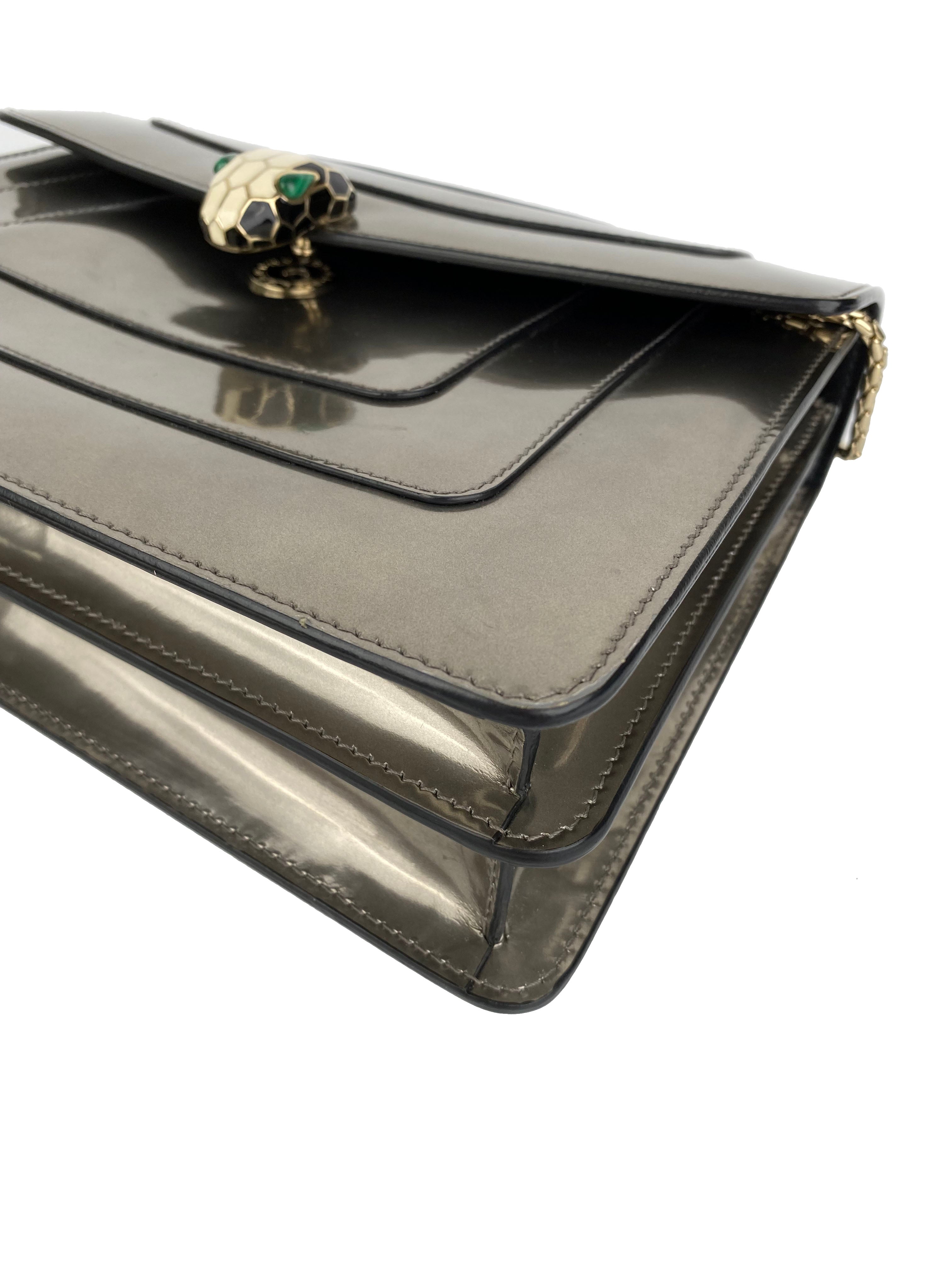 Bvlgari Serpenti Forever Silver Leather Shoulder Bag for Women | Luxury Designer Handbag for Evening Parties, Date Night & Special Occasions