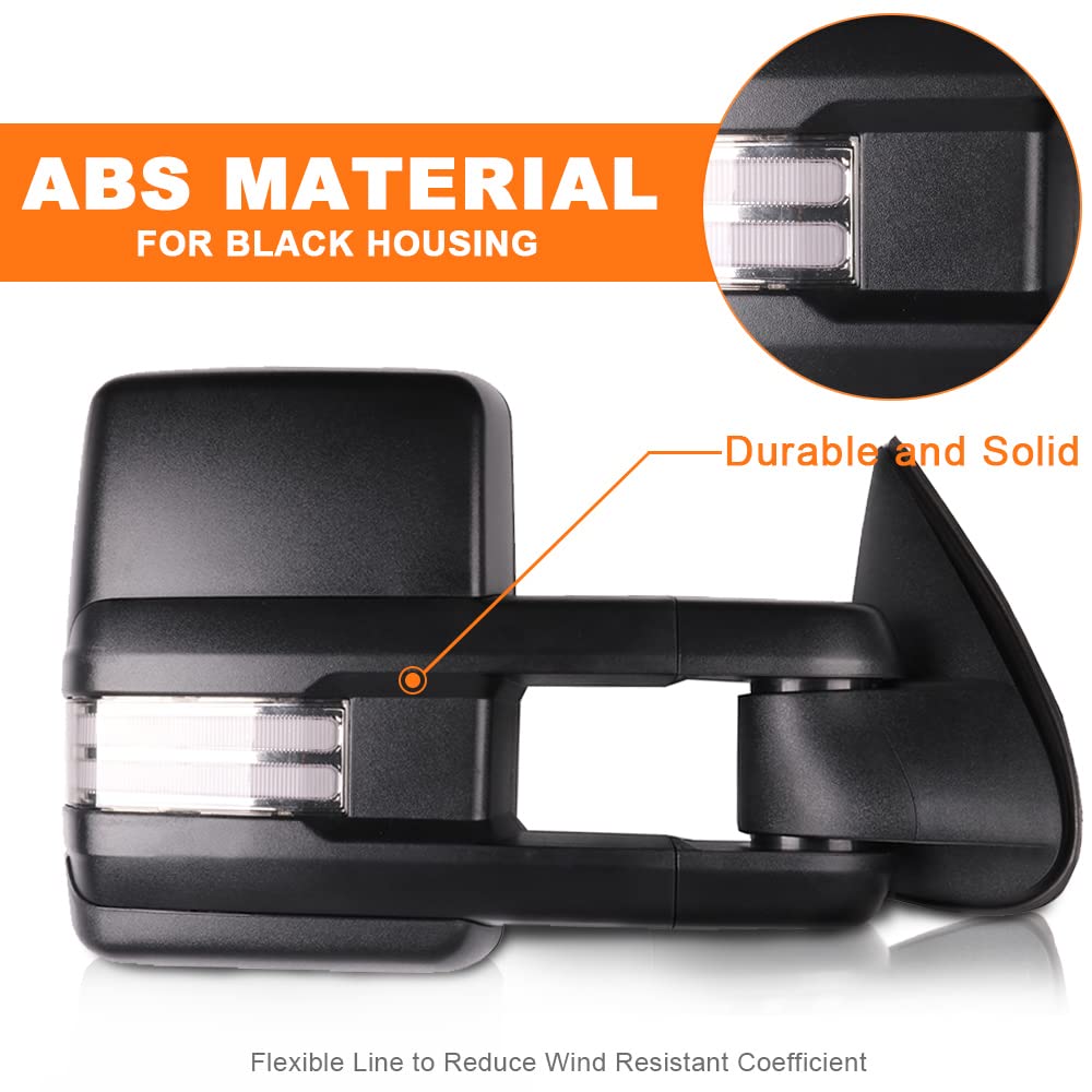 ROADFAR Power Heated Towing Mirrors for 1999-2002 Chevy Silverado & GMC Sierra Pickup Trucks - LED Turn Signal, Running Lights, Black Housing (Left & Right Side) - Perfect for Towing, Camping & Off-Road Adventures