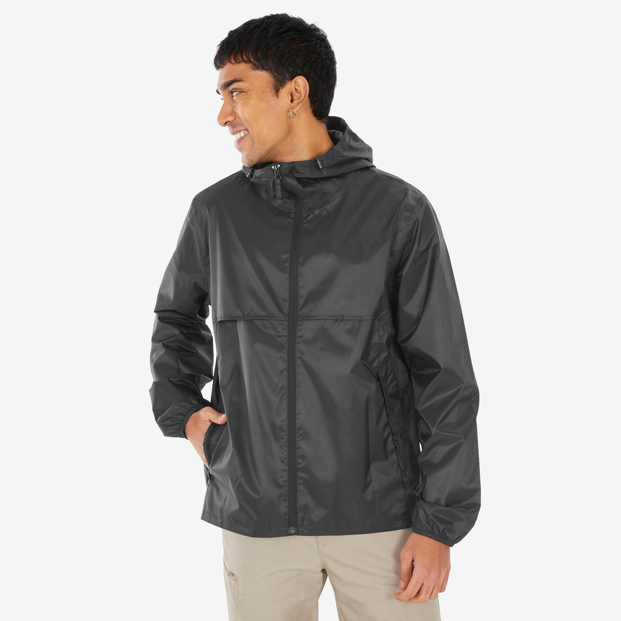Quechua Men's Waterproof Rain Jacket - Lightweight Windproof Hiking Jacket for Outdoor Activities & Travel