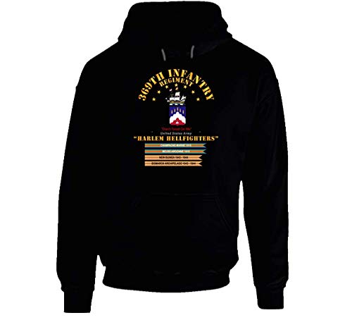 XLARGE Army 369th Infantry Regiment Harlem Hellfighters W Streamers Hoodie - Black | Vintage Military Style Pullover for Men & Women | Casual Wear, Street Fashion, Historical Apparel