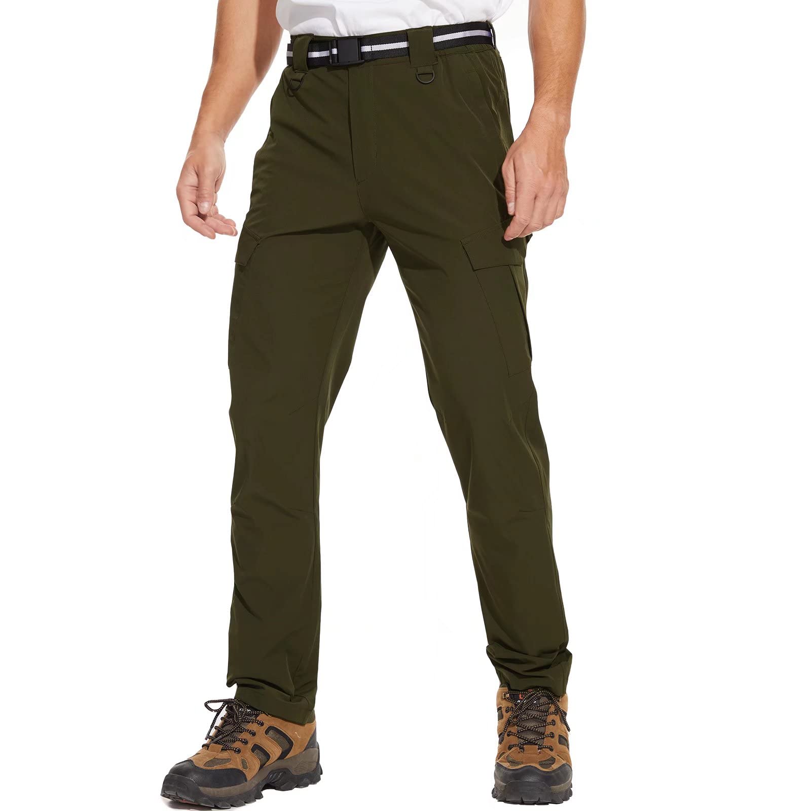 **Men's Quick Dry Waterproof Lightweight Hiking Pants - Outdoor Cargo Work & Fishing Pants with 6 Pockets & Adjustable Belt - Perfect for Camping, Trekking & Adventure Travel**