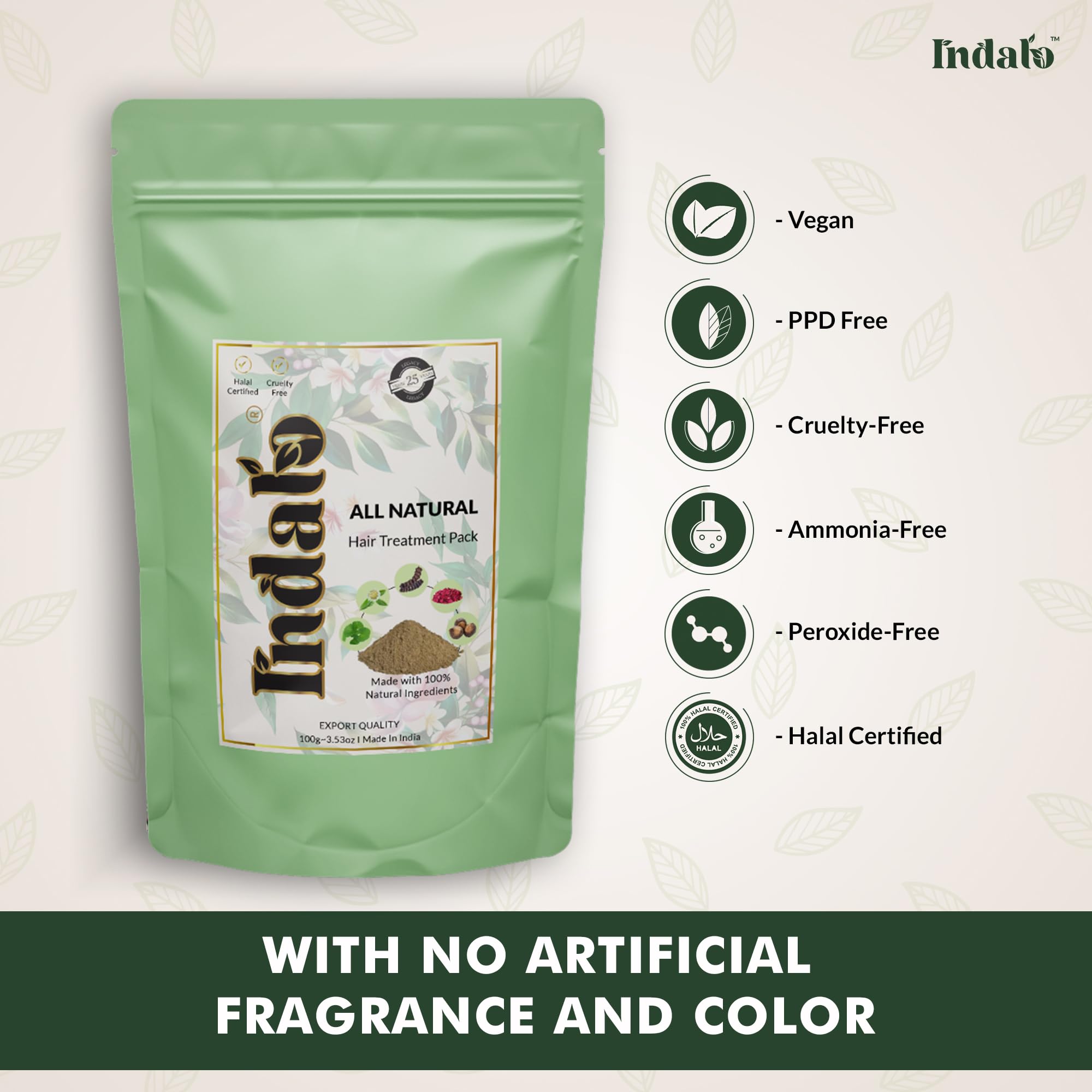 Indalo All-Natural Hair Treatment Pack with Hibiscus & Bhringraj - Ammonia Free, PPD Free, No Peroxide or Parabens - Deep Conditioning Hair Mask for Hair Growth & Anti-Dandruff - 100g for Men & Women - Perfect for Damaged Hair Repair & Scalp Care at Home