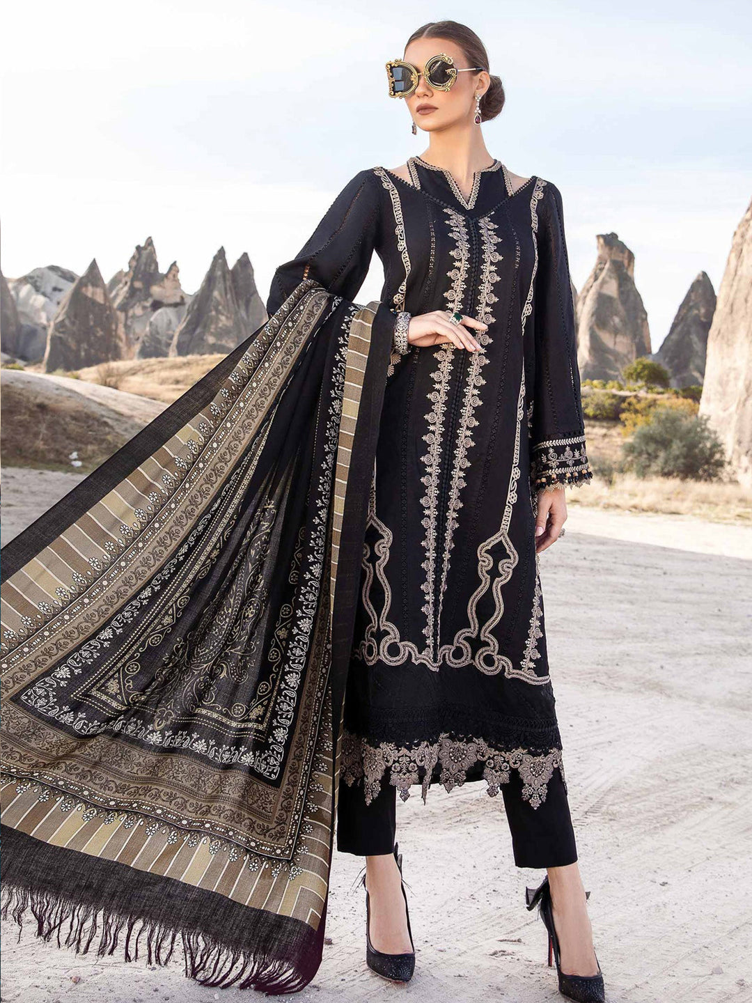 Elegant Black Designer Semi-Stitched Pant Suit with Exquisite Embroidery - Perfect for Weddings, Parties & Formal Events