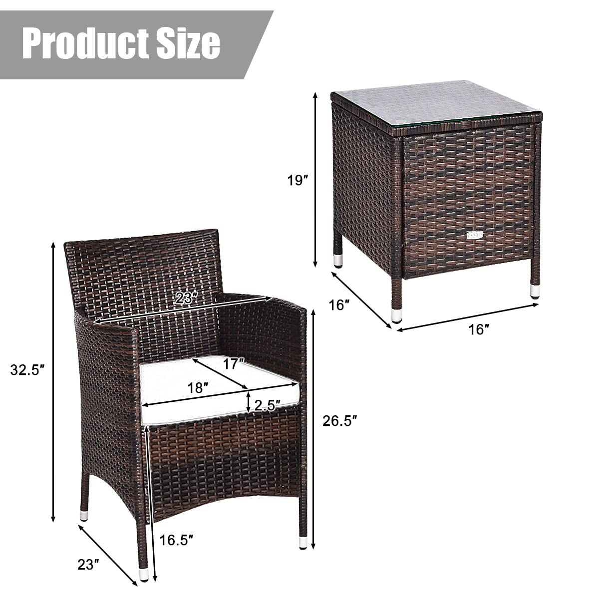 HAPPYGRILL 3-Piece Outdoor Patio Furniture Set - Rattan Wicker Conversation Set with Coffee Table, Chairs & Cushions for Garden, Lawn, Backyard, Poolside | Perfect for Relaxing, Entertaining & Outdoor Dining