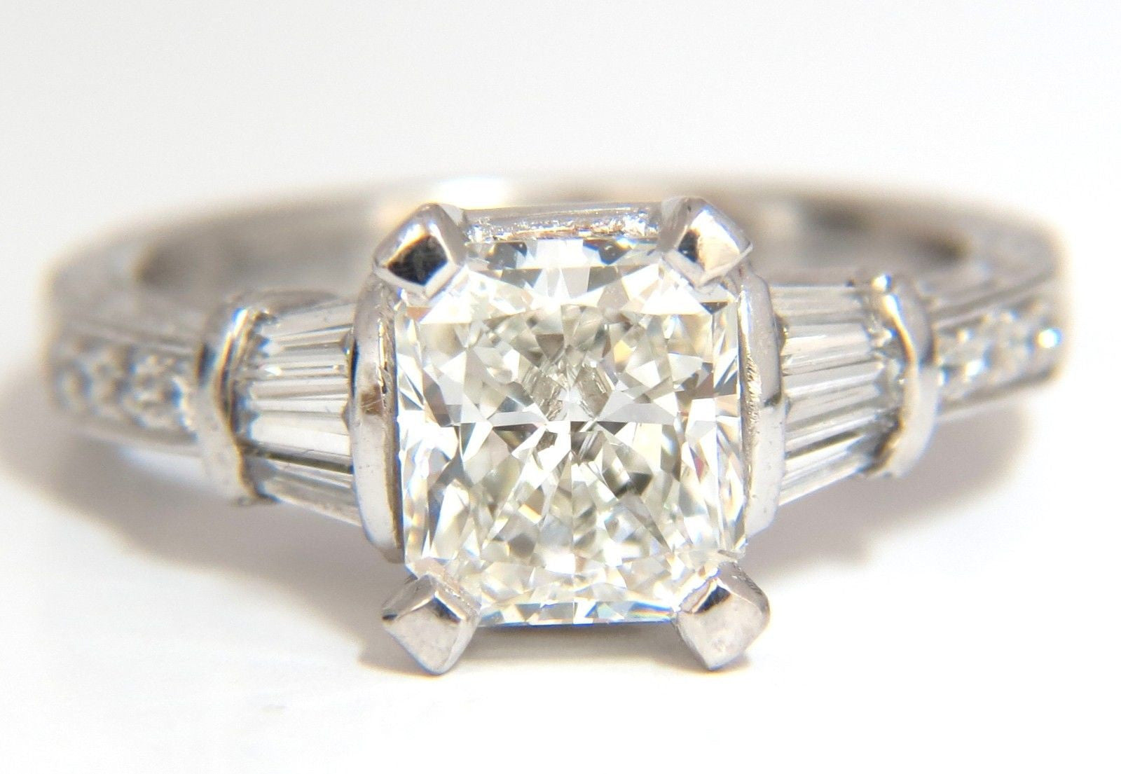 GIA Certified 2.00ct Cushion Cut Diamond Engagement Ring - G/VVS2 Platinum with Baguette Accents | Elegant Wedding, Anniversary & Special Occasion Jewelry