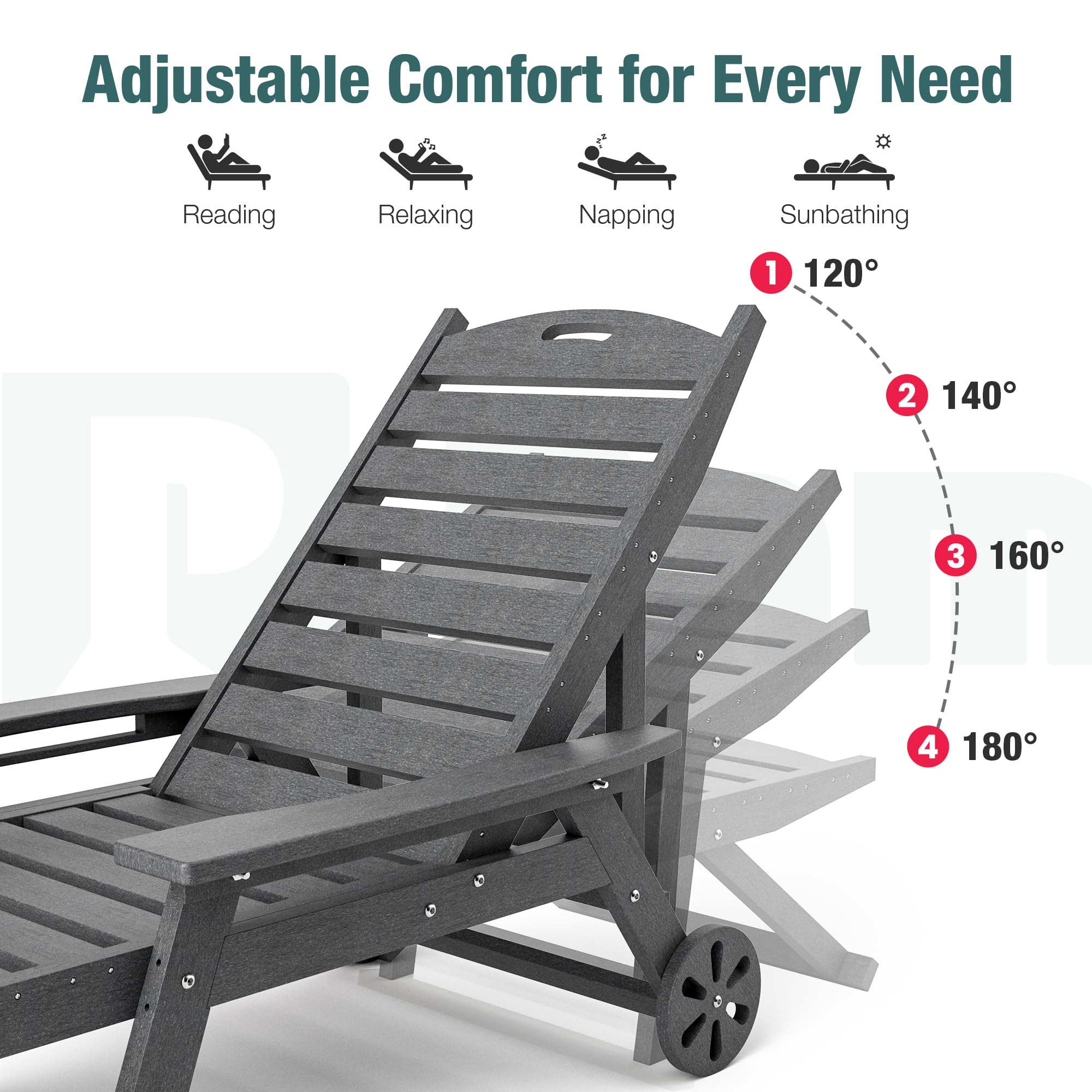 **Pamapic 500 LB Capacity 2-Piece Lounge Chair Set with Coffee Table - Wide Armrest Oversized Chaise Lounge with Wheels, 4-Position Adjustable, Cup Holder - Gray Outdoor Poolside Relaxation Chairs for Patio, Backyard & Beach**