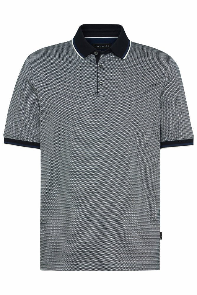 BUGATTI Men's Contrast Short Sleeve Polo Shirt - Black/Grey | Stylish Casual & Business Wear for Summer